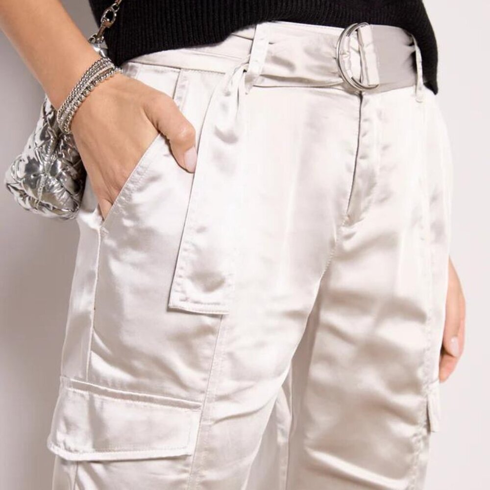 Sanctuary Satin Cargo Ankle Pants in Champagne - Picture 3 of 9